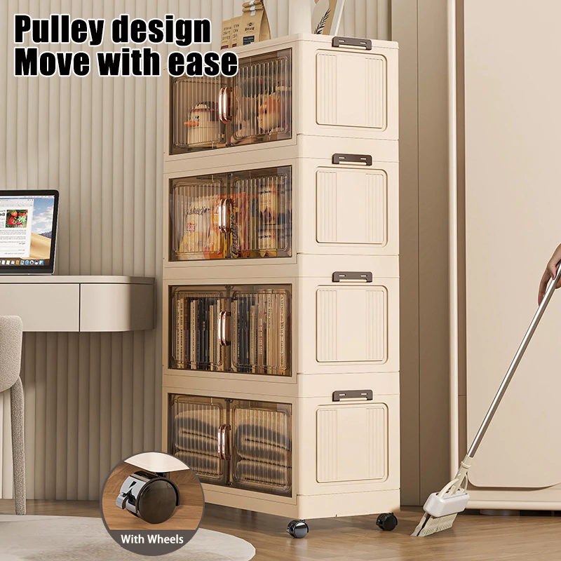 Almari Baju Multipurpose Foldable Storage Cabinet L50-80cm Stackable Storage Box Almari dapur