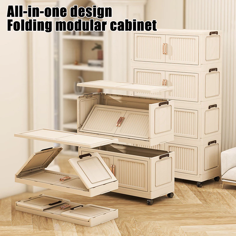 Almari Baju Multipurpose Foldable Storage Cabinet L50-80cm Stackable Storage Box Almari dapur