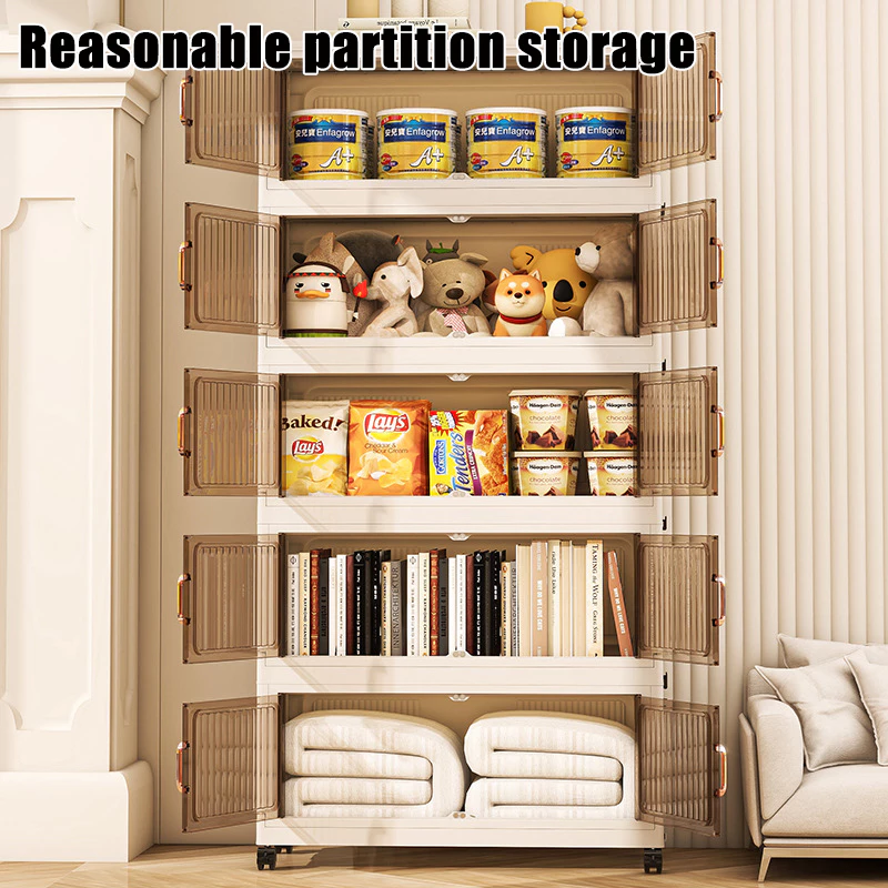 Almari Baju Multipurpose Foldable Storage Cabinet L50-80cm Stackable Storage Box Almari dapur