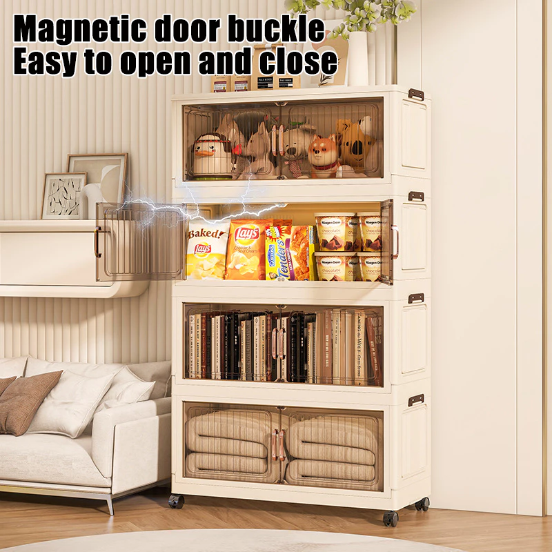 Almari Baju Multipurpose Foldable Storage Cabinet L50-80cm Stackable Storage Box Almari dapur