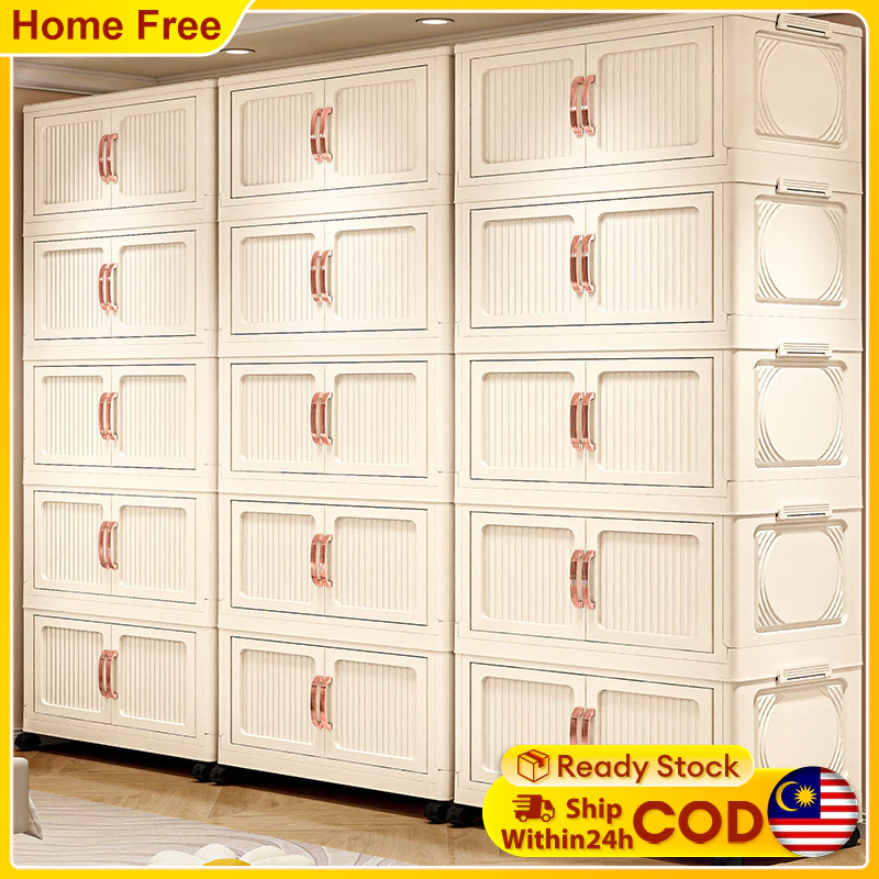 Almari Baju Multipurpose Foldable Storage Cabinet L50-80cm Stackable Storage Box Almari dapur
