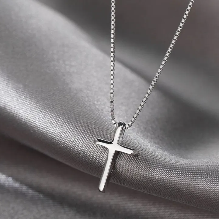Mini Cross Pendant Necklace Minimalism Silver Metal Choker Women Simple Ins Clavicular Chain Korean Style Christianity Jewelry