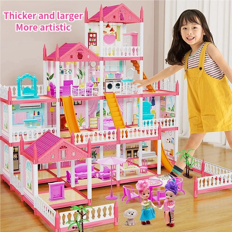SN [Lights] Kid Villa Toys Princess House Toy Set Pretend Play DIY Mini House Villa Gift Rumah Mainan -65214