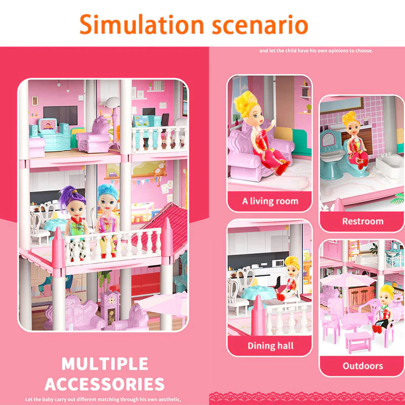 SN [Lights] Kid Villa Toys Princess House Toy Set Pretend Play DIY Mini House Villa Gift Rumah Mainan -65214