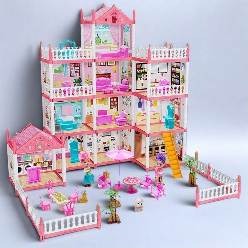 SN [Lights] Kid Villa Toys Princess House Toy Set Pretend Play DIY Mini House Villa Gift Rumah Mainan -65214