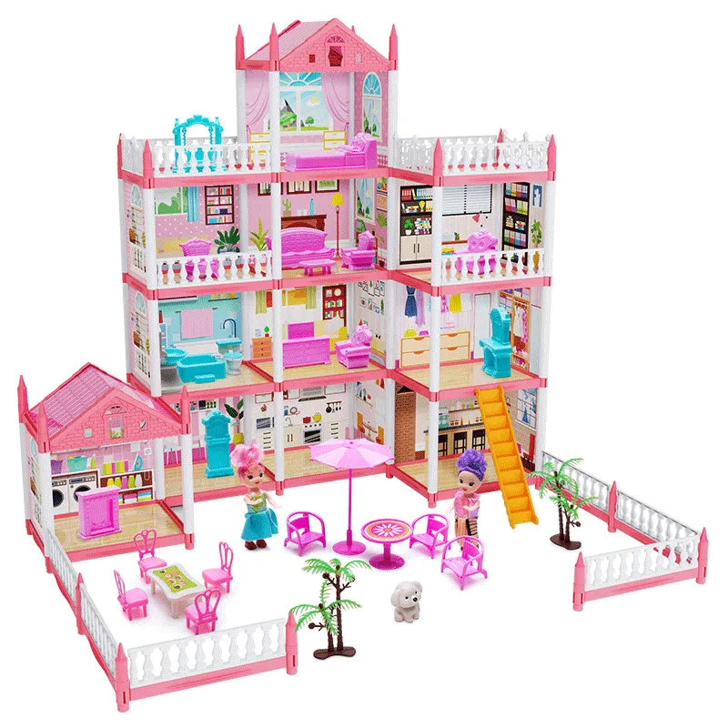 SN [Lights] Kid Villa Toys Princess House Toy Set Pretend Play DIY Mini House Villa Gift Rumah Mainan -65214