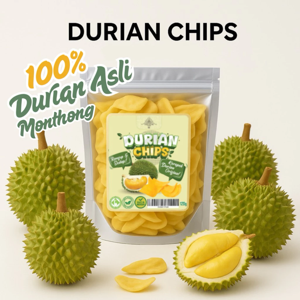 Kerepek Durian 100% Monthong Original - Rangup & Sedap - Snack Malaysia Best Seller