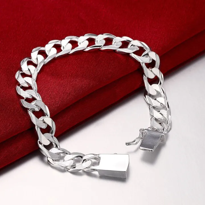 New Fashion Jewelry 925 Sterling Silver 10 mm Square Buckle Sideways Chain Bracelet For Unisex Man Women Gifts