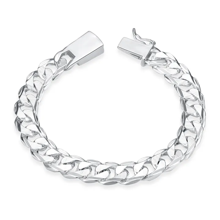 New Fashion Jewelry 925 Sterling Silver 10 mm Square Buckle Sideways Chain Bracelet For Unisex Man Women Gifts