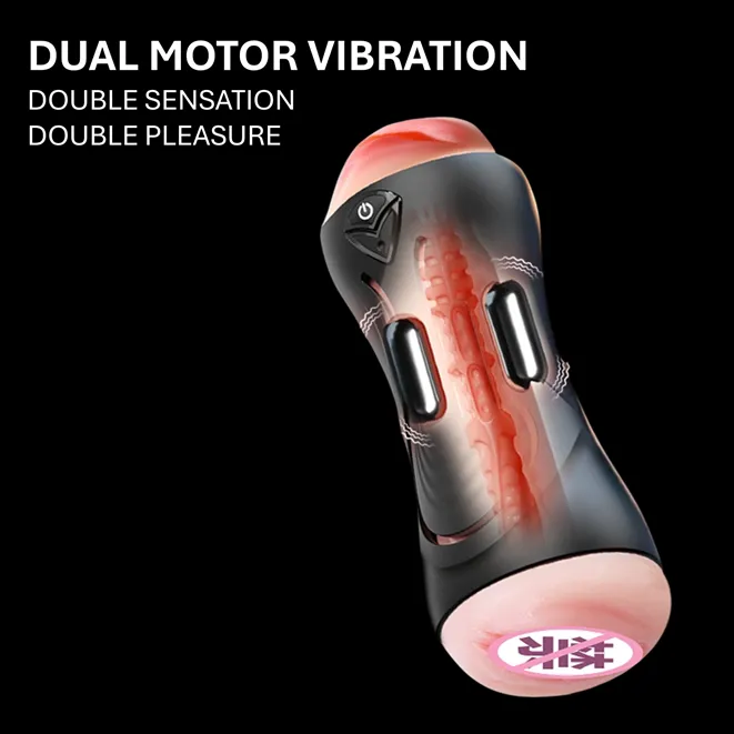 (App Control) Dual Motor Dual Hole Masturbate Cup Masturbator 10 Speed Strong Vibration With Adjustable Tightness Sex Toy For Men
