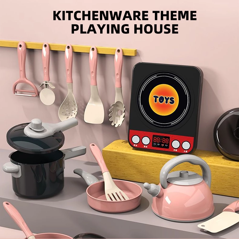 61Pcs Real Cook Kitchen Pretend Play Set Kids Cookware Kitchenware Toy Set Cooking Play House Set