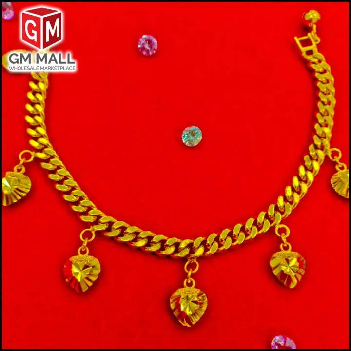 Cop 916 Emas Bangkok Emas Korea GM Mall - Rantai Tangan Pin 5mm + Love 9mm Gold Plated (Bracelet EK-2005-6) For Women