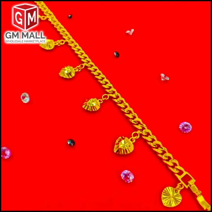 Cop 916 Emas Bangkok Emas Korea GM Mall - Rantai Tangan Pin 5mm + Love 9mm Gold Plated (Bracelet EK-2005-6) For Women