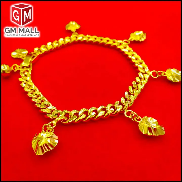 Cop 916 Emas Bangkok Emas Korea GM Mall - Rantai Tangan Pin 5mm + Love 9mm Gold Plated (Bracelet EK-2005-6) For Women