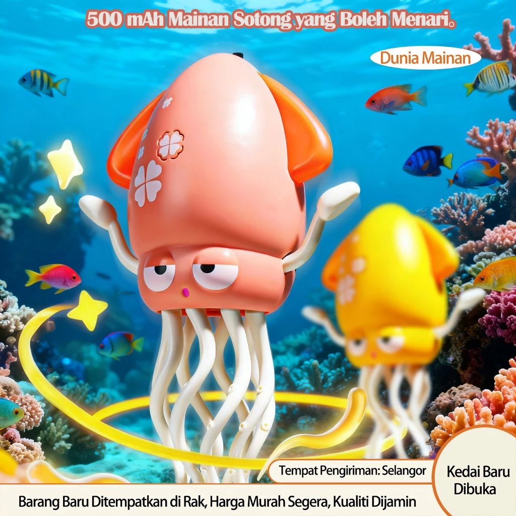 Mainan Sotong Ditingkatkan 500 mAh yang Boleh Menari, Bercahaya, Ada Muzik dan Automatik Mengelak Halangan