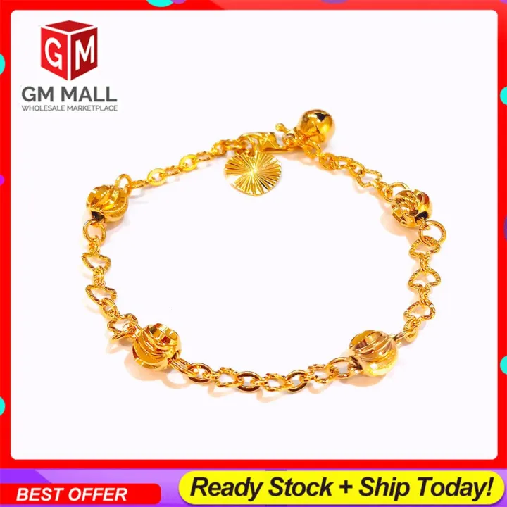 Cop 916 Emas Bangkok Emas Korea GM Mall Kid Bracelet - Gelang Tangan Budak Love Nipis + Biji Gold Plated (EK-2253-6)