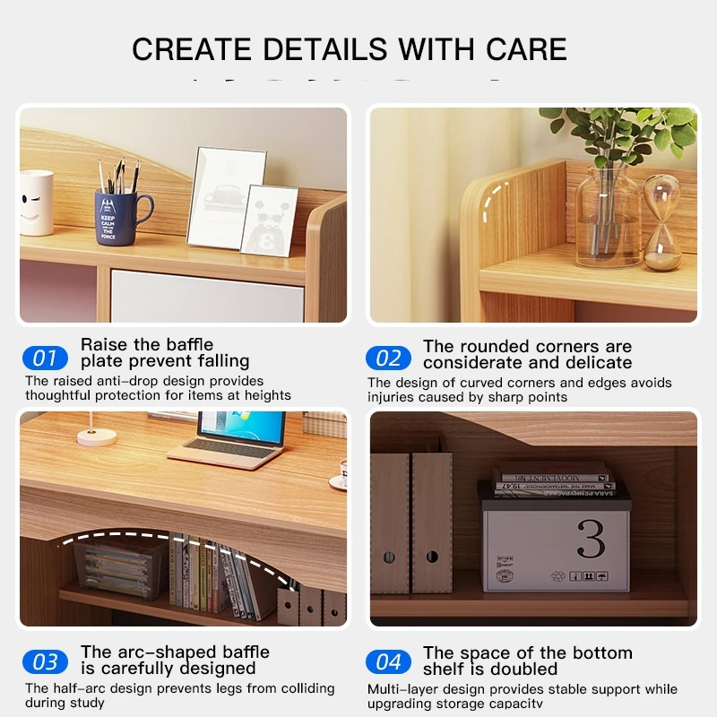 120CM Meja belajar Computer Study Table With Drawer Bookshelf Study Deck Home Office Study Desk Meja Komputer