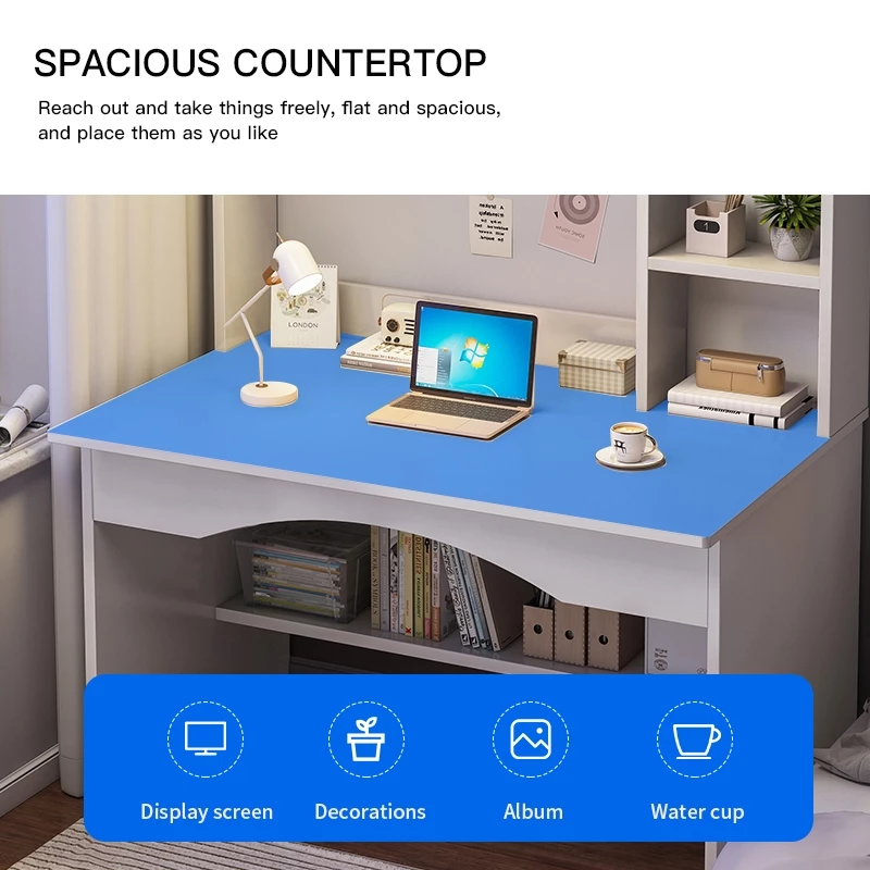 120CM Meja belajar Computer Study Table With Drawer Bookshelf Study Deck Home Office Study Desk Meja Komputer