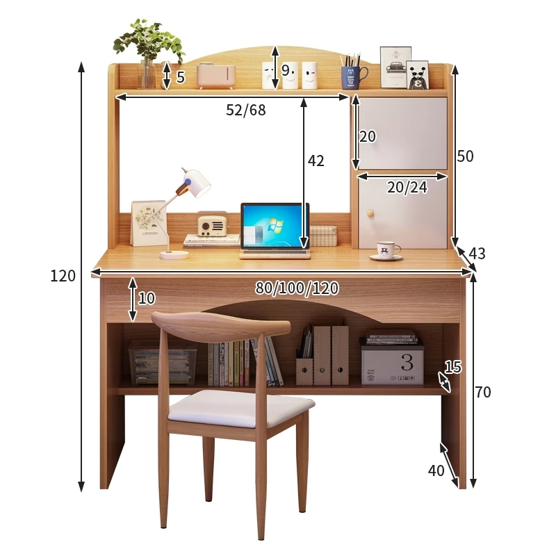 120CM Meja belajar Computer Study Table With Drawer Bookshelf Study Deck Home Office Study Desk Meja Komputer