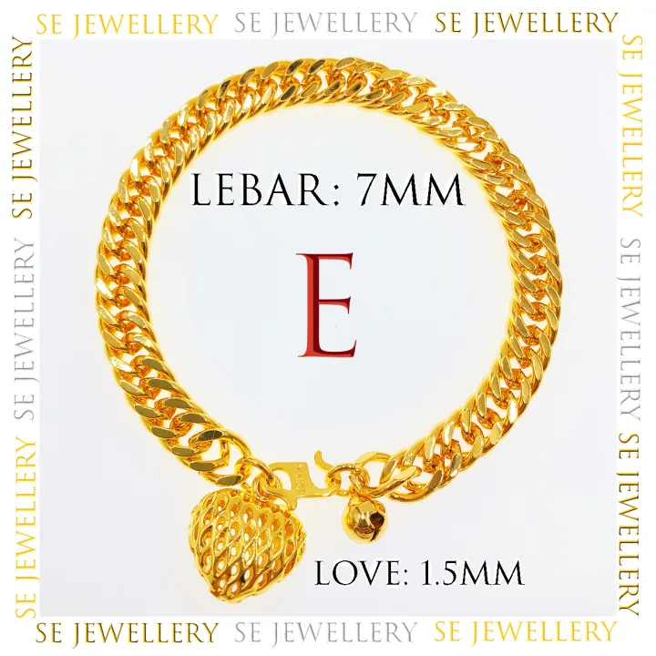 Free Cop 916 (B250GP) Emas Bangkok Adult Bracelet with Charms Gelang Tangan Rantai Tangan Dewasa Gantung Love 24K Gold Plated.