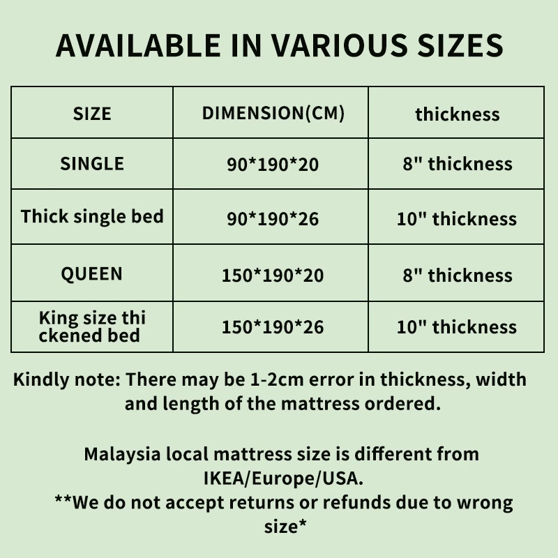 [10 YEARS WARRANTY]Tilam Medium Firm 20cm 26cm Pocket Spring Support Compression Mattress 10" 8" Mattress