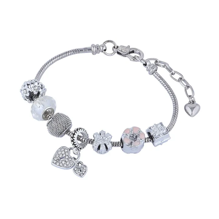 KL Stock Crystal Heart Charm Bracelet Beads Gelang Tangan Emas Korea Fashion