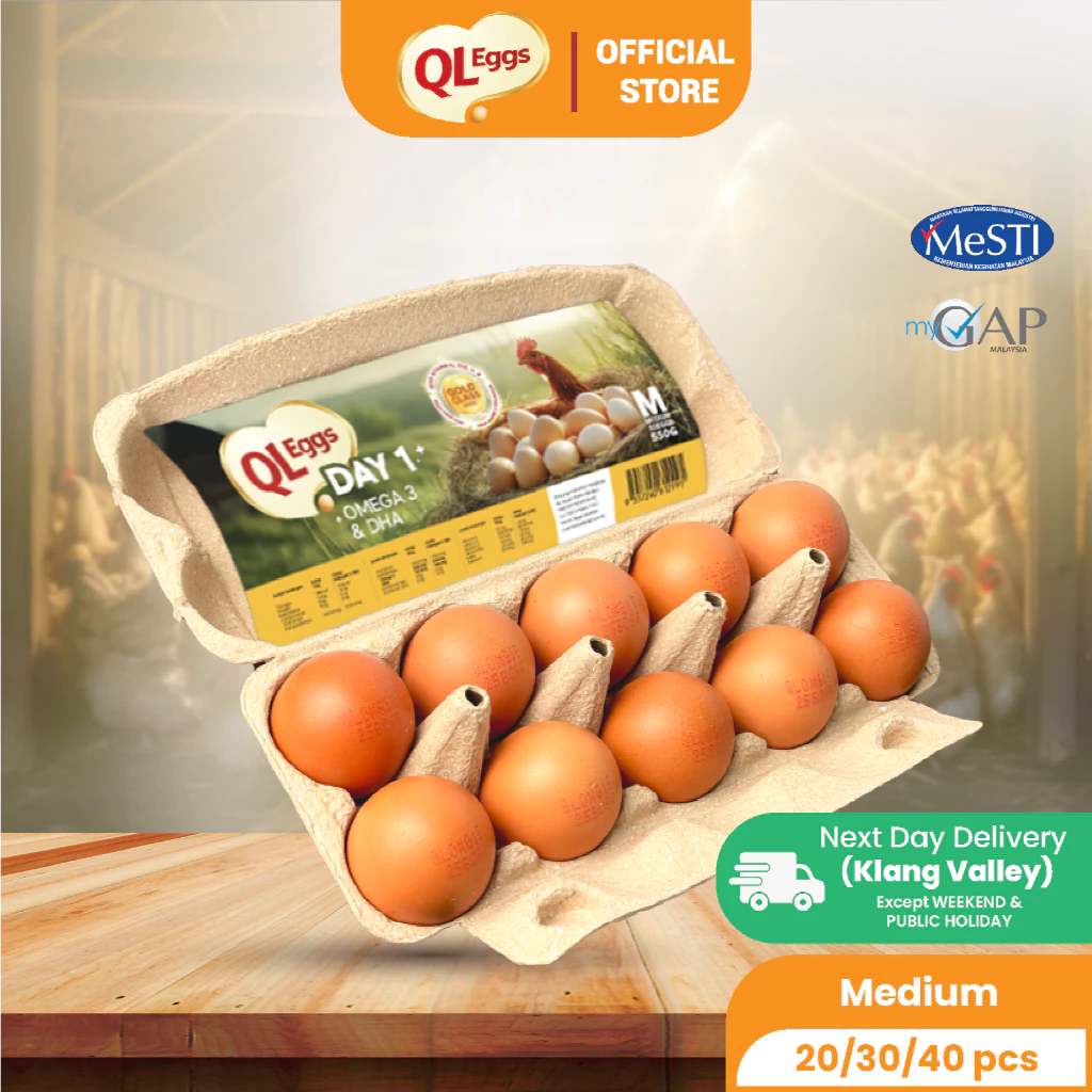 QL Day 1 Egg - Medium (20pcs/30pcs/40pcs) Fresh Egg Farm Fresh Egg Telur Segar