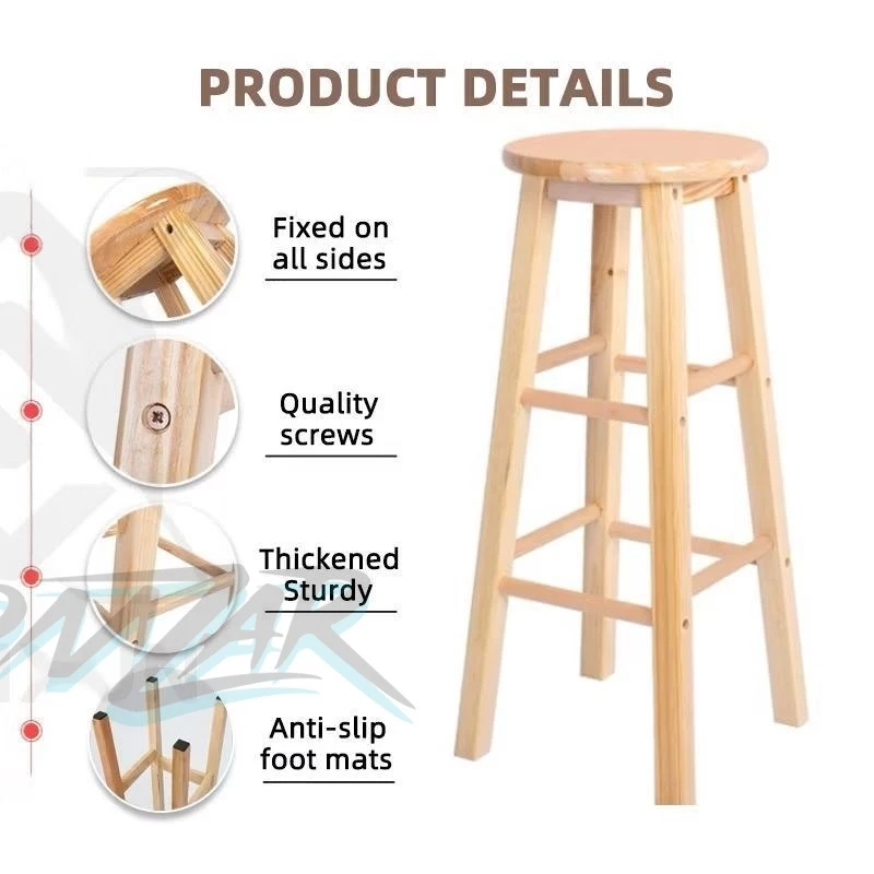 𝐁𝐌𝐙𝐀𝐑 𝙄𝙣 𝙎𝙩𝙤𝙘𝙠 Full Solid Rubber Wood Bar Stool Wooden Bar Chair Kerusi Bar Bangku(45/60/70/80cm)