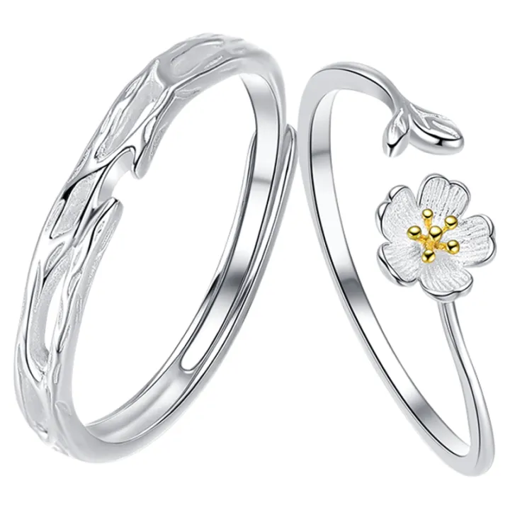 Lnieer | Couples Sterling Silver Ring Set Unique Design Gift for Girlfriend and Boyfriend