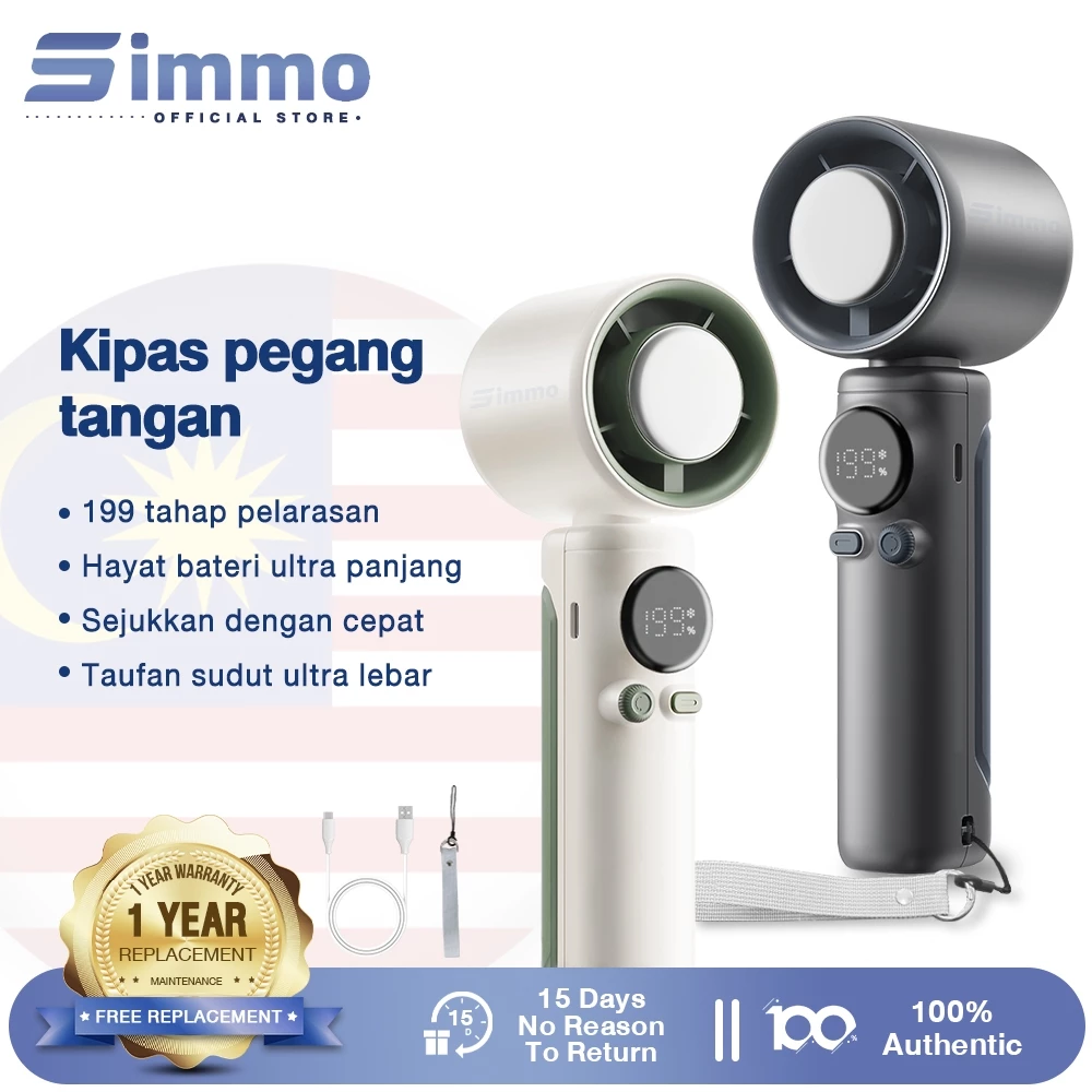 SIMMO Handheld Fan Kipas 199 Gear Adjustment Wind Cooler 4000mAh Battery Power Display Mobile Fan Portable Electric Fan