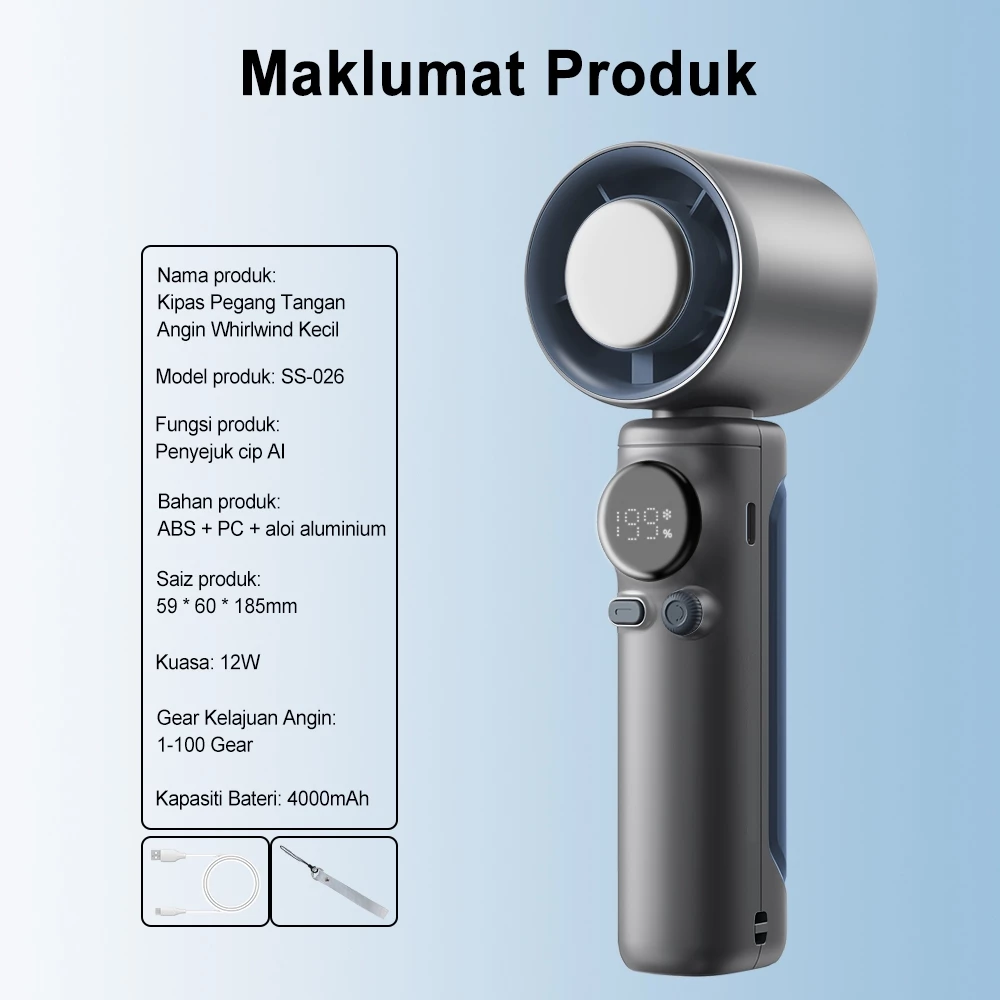 SIMMO Handheld Fan Kipas 199 Gear Adjustment Wind Cooler 4000mAh Battery Power Display Mobile Fan Portable Electric Fan