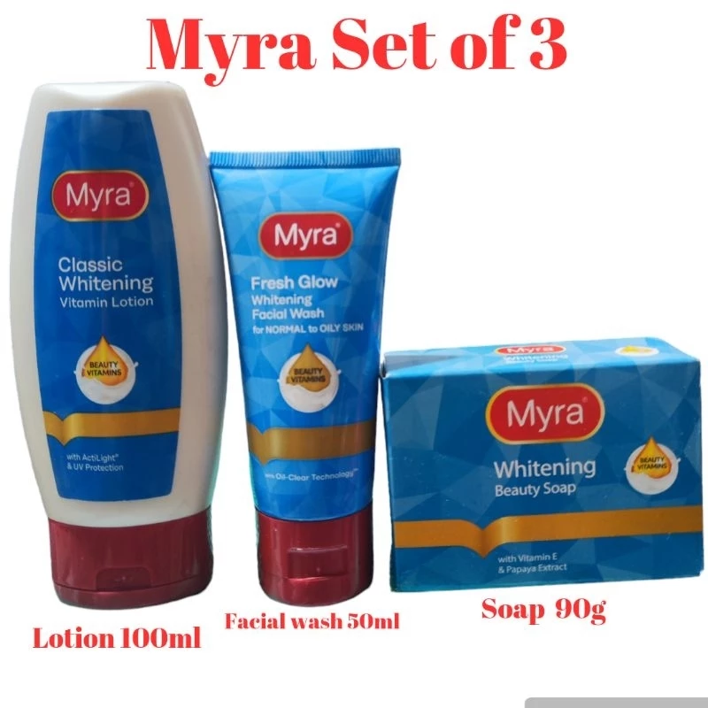 Myra Lotion Whitening Set of 3 Whitening Lotion, Facial Wash,Beauty Soap Bar