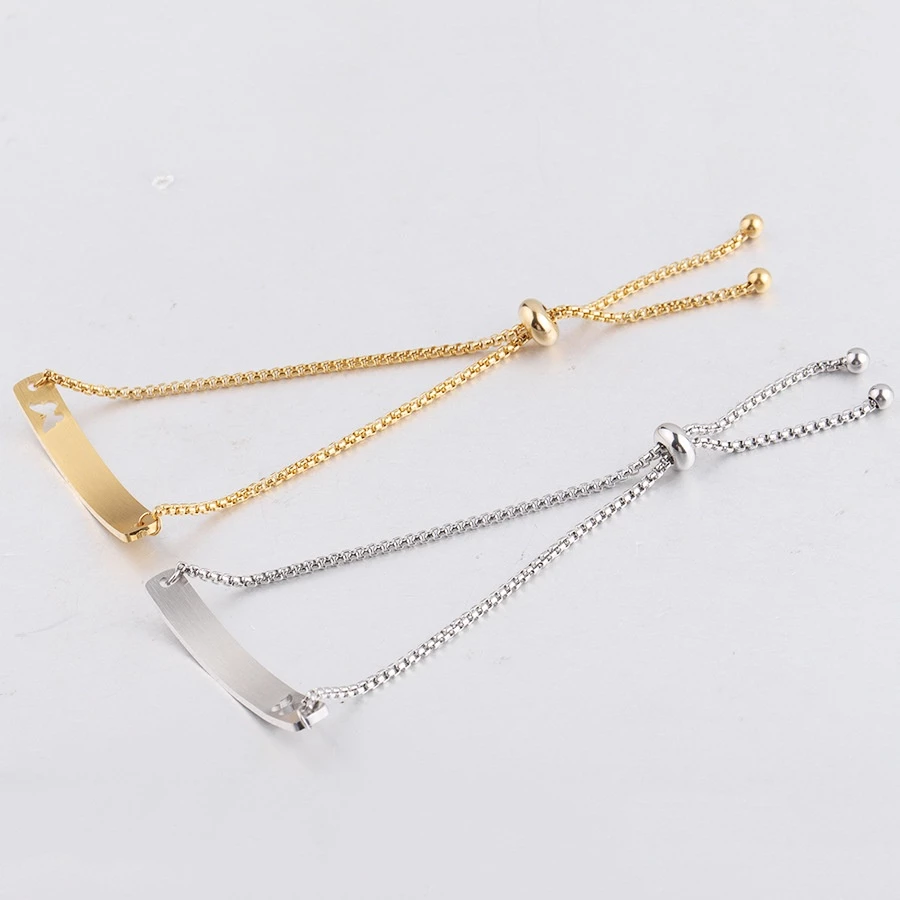 Customized Name Bracelet Mirror Stainless Steel Hollow Butterfly Curved Bracelet Adjustable Chain
