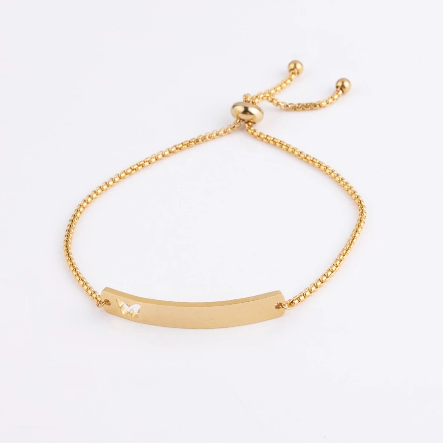 Customized Name Bracelet Mirror Stainless Steel Hollow Butterfly Curved Bracelet Adjustable Chain