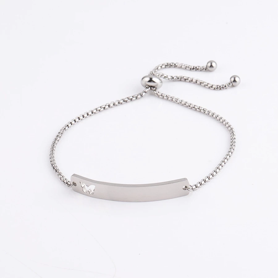 Customized Name Bracelet Mirror Stainless Steel Hollow Butterfly Curved Bracelet Adjustable Chain