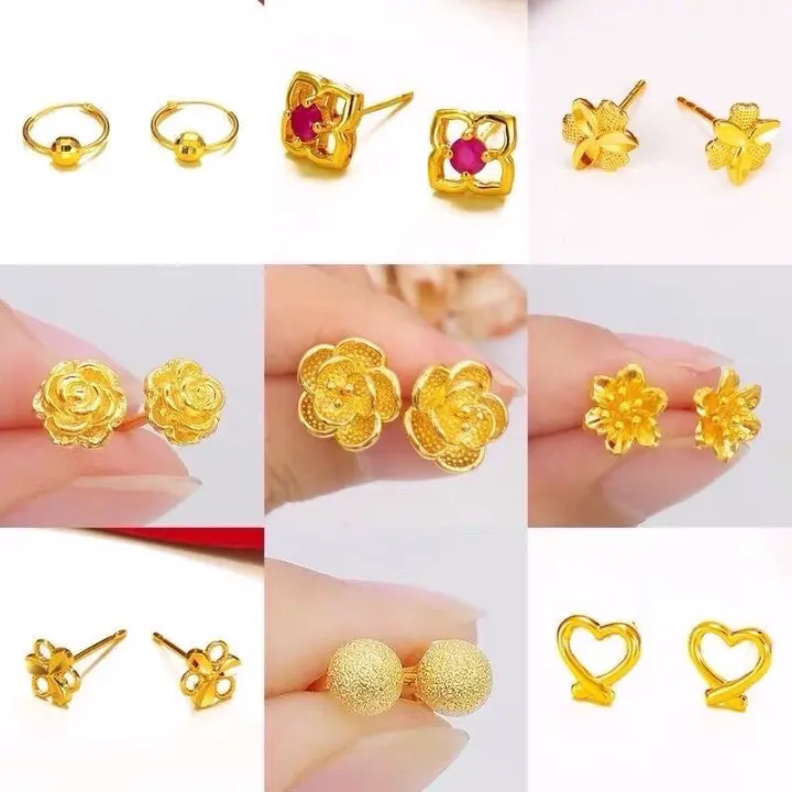 Buy 1 Free 1 Emas Bangkok Ear Stud /Hoop Subang Anting Gold Plated Randomly.