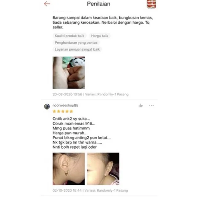 Buy 1 Free 1 Emas Bangkok Ear Stud /Hoop Subang Anting Gold Plated Randomly.