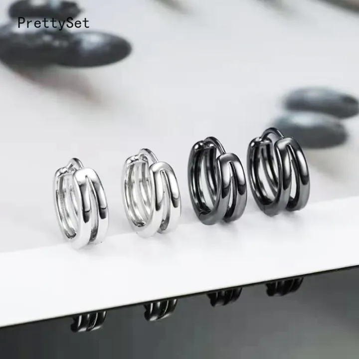 Fashion Punk Multilayer Round Double Stainless Steel Hoop Earrings for Men Hip Hop Party Earring Perforated Stud Mens Jewellery