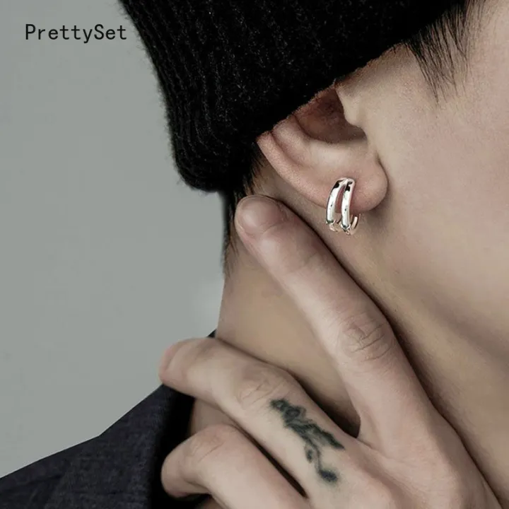 Fashion Punk Multilayer Round Double Stainless Steel Hoop Earrings for Men Hip Hop Party Earring Perforated Stud Mens Jewellery