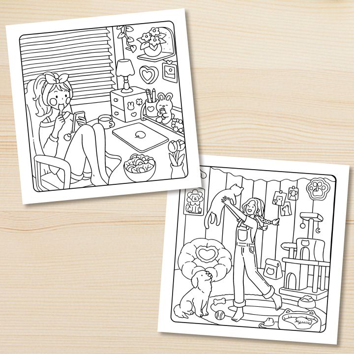 Coloring Book for Adults Featuring Cute Cozy Daily Activities for Relaxation (Cozy Spaces Coloring)