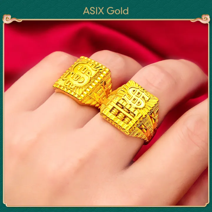 ASIX GOLD Ring for Men Fortune Lucky Big Ring Gold 916 Original Bangkok Gold