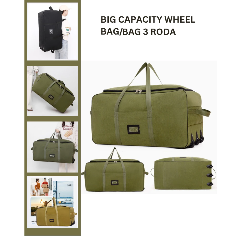 Large Capacity Suitcase Beg Baju 3Roda Trolley CANVAS Luggage Duffel Backpack Travel Bag Holiday Bags