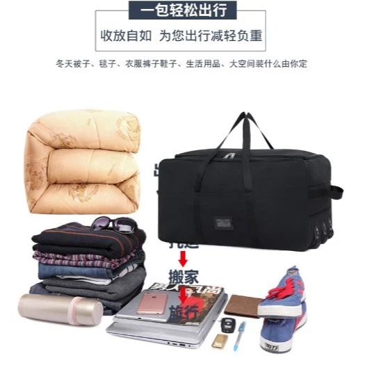 Large Capacity Suitcase Beg Baju 3Roda Trolley CANVAS Luggage Duffel Backpack Travel Bag Holiday Bags