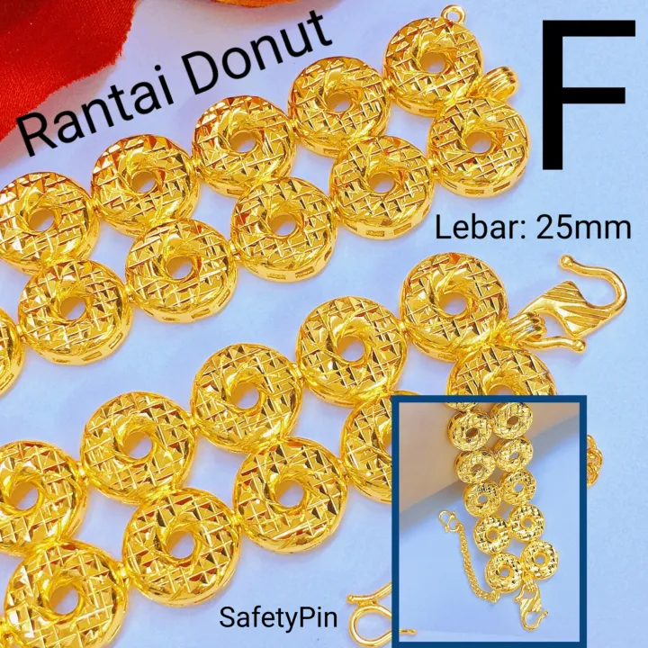 💢FREE COP 916💢(RT23) EMAS BANGKOK ADULT CURB BRACELET RANTAI TANGAN GELANG TANGAN BENSON/ LIPAN/ DONUT DEWASA 24K GOLD PLATED.