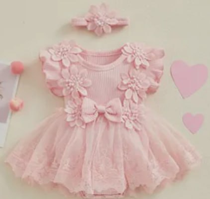 Dress Baby Girl Mesh Lace Flower Baby Dress Ruffle Sleeve Bow