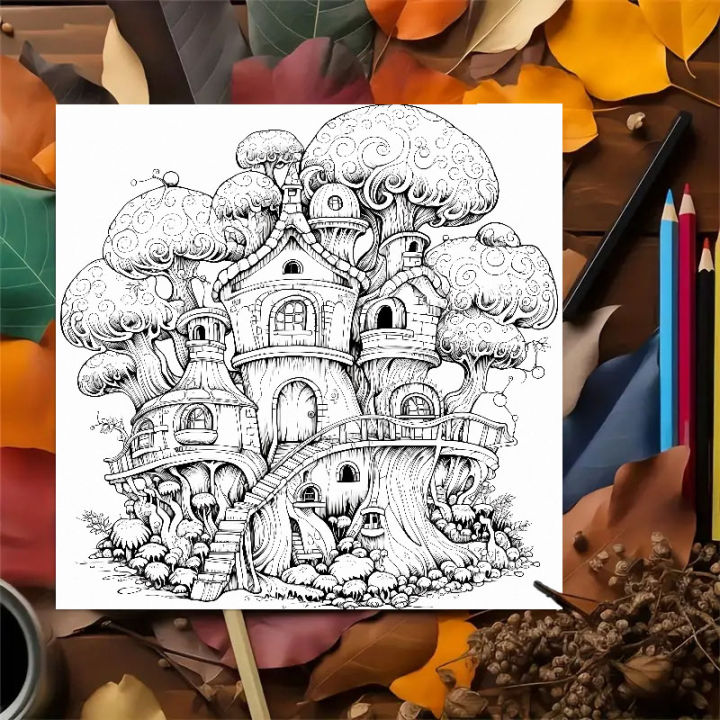 Picture Books for Adults: Coloring Books Fantastic Tree House 20 Page The Perfect Gift for A Multi-colored Pencil Art Party