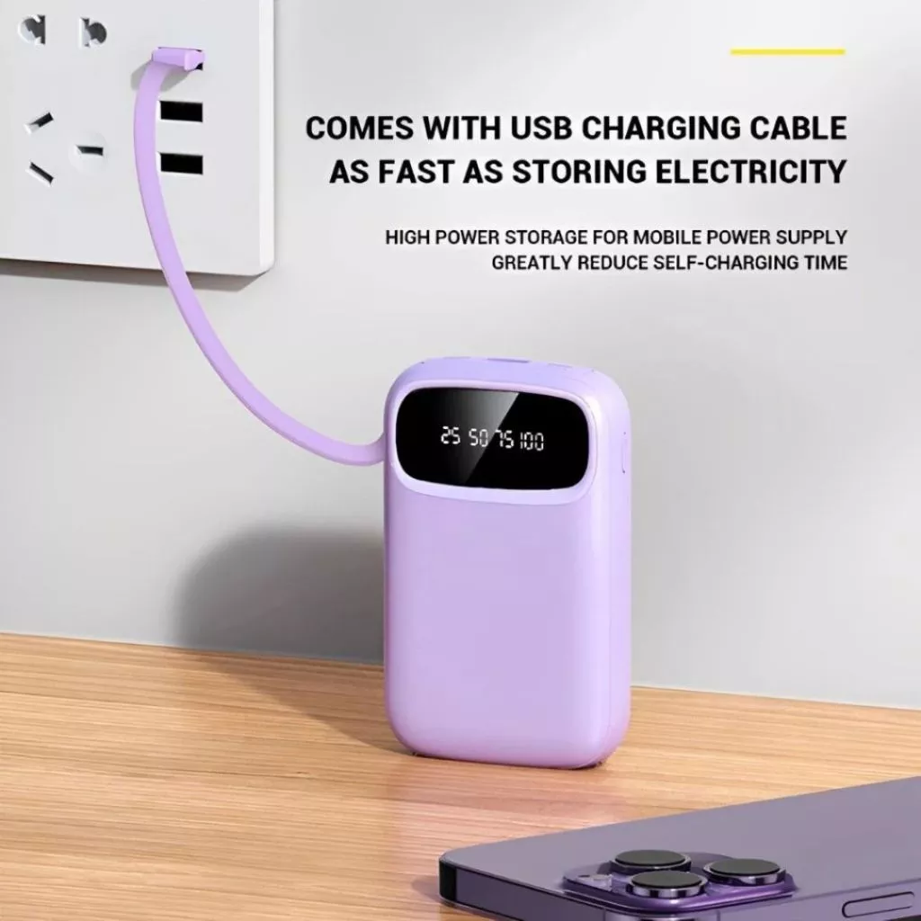 Mini Power Bank Portable Charger | 20,000mAh Capacity, Fast Charging, Built-in 4 Cables, Digital Display