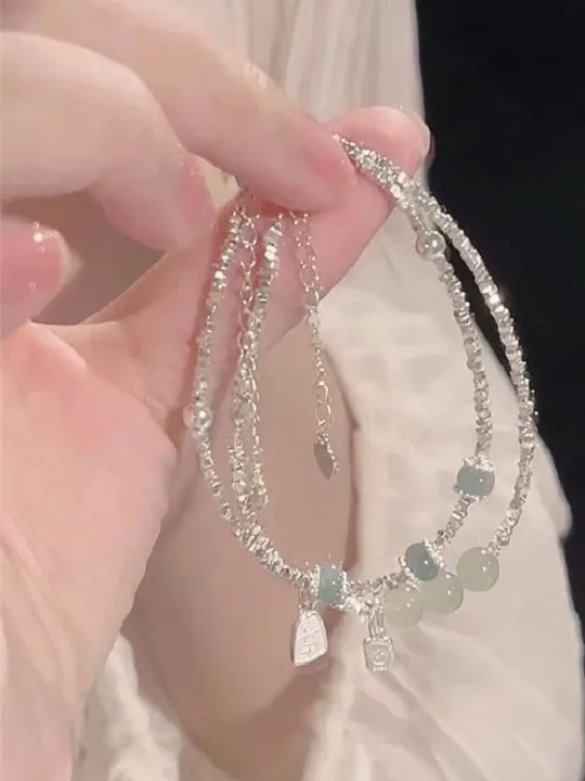 Silver Agate Bracelet Women's Ins2025 New Luxury Small Audience Design Versatile Retro Beaded Hand Bracelet Gift