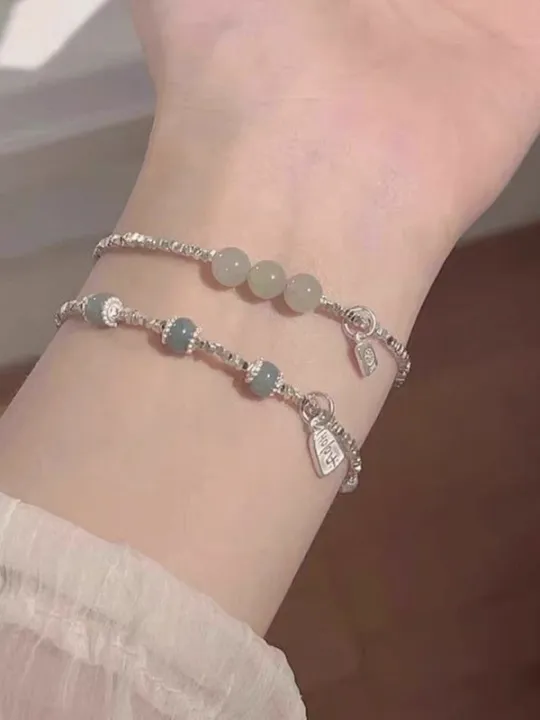 Silver Agate Bracelet Women's Ins2025 New Luxury Small Audience Design Versatile Retro Beaded Hand Bracelet Gift