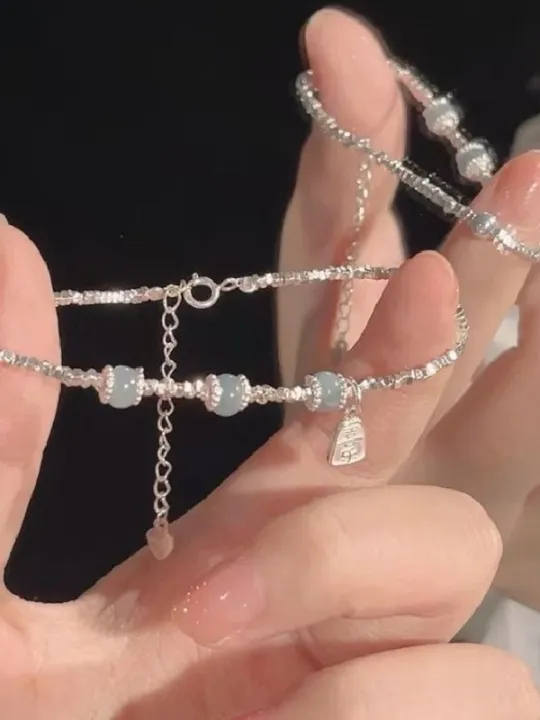 Silver Agate Bracelet Women's Ins2025 New Luxury Small Audience Design Versatile Retro Beaded Hand Bracelet Gift